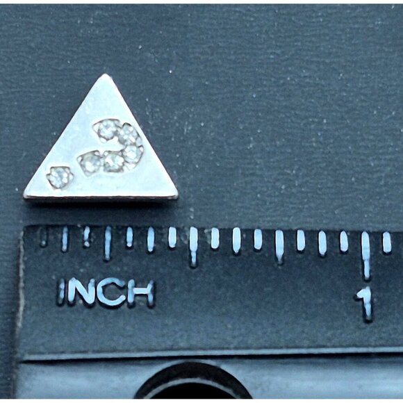 NWT GUESS Classic Triangle Question Mark Silver Tone STUD Earrings Pierced - Picture 3 of 3